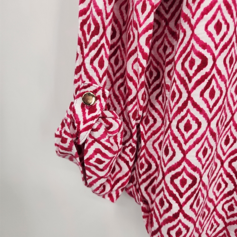 Chicos 3 Long Sleeve Printed Top Tee Womens Size XL Pink White Geometric - Picture 5 of 8